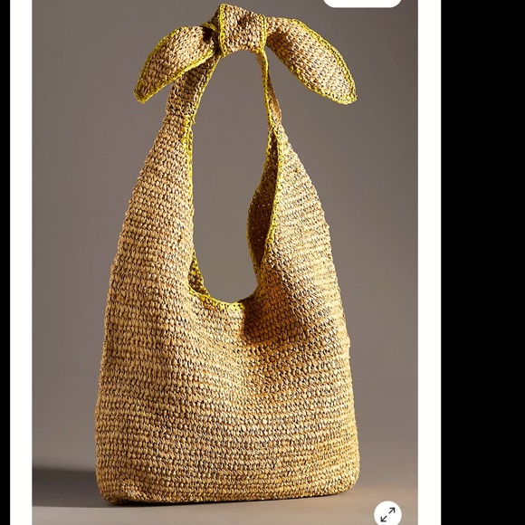 Anthropologie Handbags - Anthropologie Woven Straw Shoulder Bag in Natural with Yellow Trim